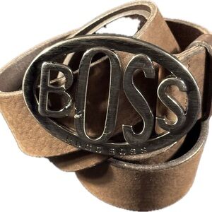Hugo Boss Leather Belt with silver BOSS Oval Logo Buckle